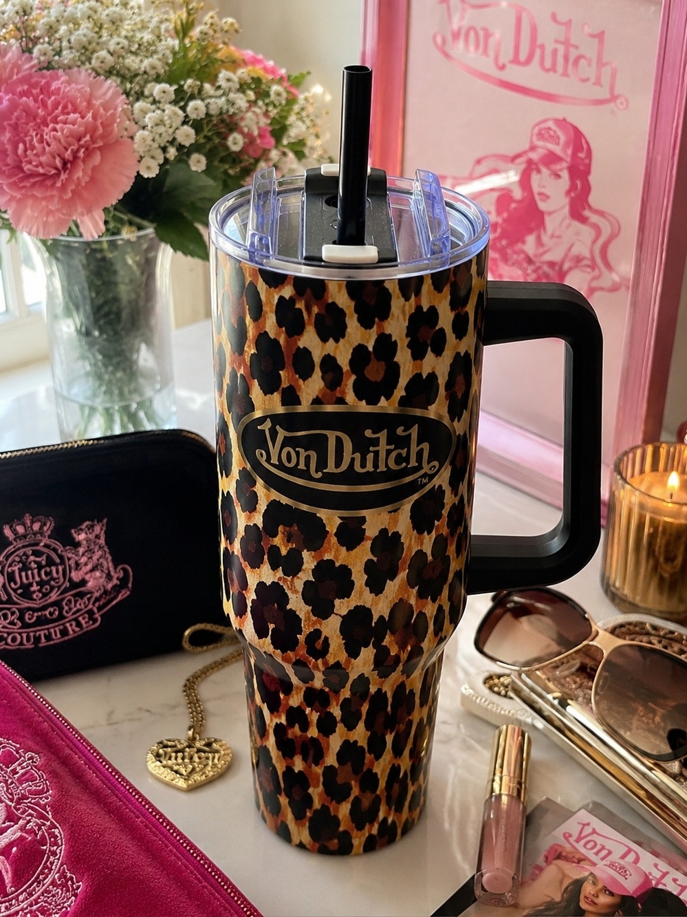 Von Dutch Leopard Print Insulated Tumbler - Brown/Black